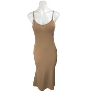 Cider Tan Ribbed Knit Sleeveless Cami Camisole Tank Midi Bodycon Dress Size S